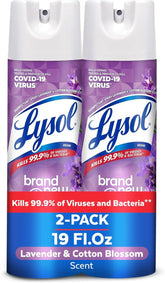 Lysol Disinfectant Spray, Household Cleaning Supplies, Disinfecting Multi-Purpose Room Spray, Antibacterial Sanitizer, Deodorizer, Kills Hantavirus, Lavender & Cotton Blossom, 19 Fl Oz (Pack of 2)