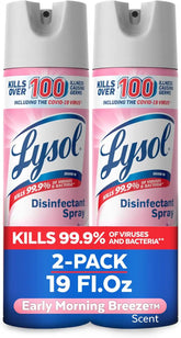 Lysol Disinfectant Spray, Household Cleaning Supplies, Disinfecting Multi-Purpose Room Spray, Antibacterial Sanitizer, Deodorizer, Kills Hantavirus, Early Morning Breeze, 19 Fl Oz (Pack of 2)