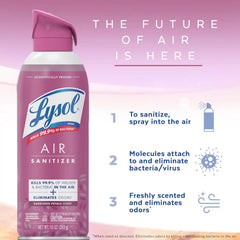 Lysol Air Sanitizer Spray with Bacterial Odor Eliminator for Home & Office, Sanitizing Air Spray, Air Freshener Alternative, Sunkissed Petals Scent, 10 oz (Pack of 3)