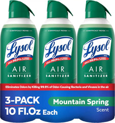 Lysol Air Sanitizer Spray with Bacterial Odor Eliminator for Home & Office, Sanitizing Air Spray, Air Freshener Alternative, Mountain Spring Scent, 10 oz (Pack of 3)