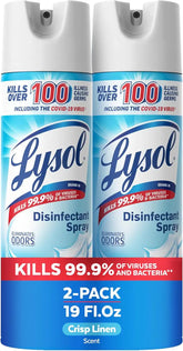 Lysol Disinfectant Spray, Household Cleaning Supplies, Disinfecting Multi-Purpose Room Spray, Antibacterial Sanitizer, Deodorizer, Kills Hantavirus, Crisp Linen, 19 Fl Oz (Pack of 2)