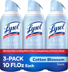 Lysol Air Sanitizer with Bacterial Odor Eliminator for Home & Office, Air Freshener Alternative, Cotton Blossom Scent, 10 oz (Pack of 3)