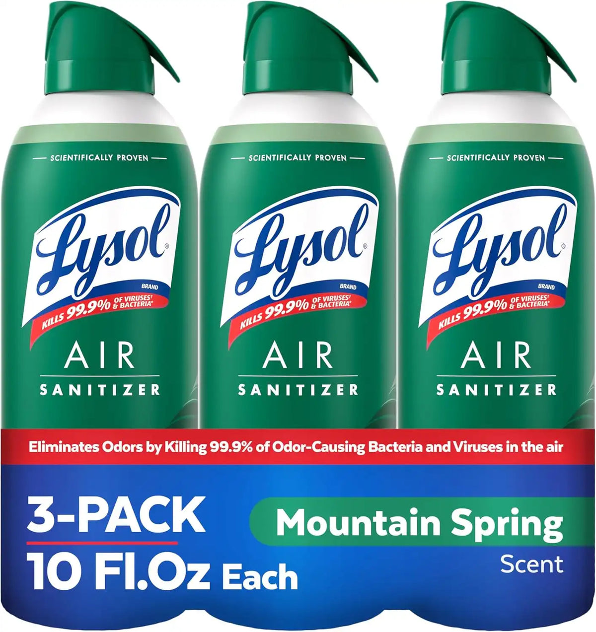 Lysol Air Sanitizer Spray with Bacterial Odor Eliminator for Home & Office, Sanitizing Air Spray, Air Freshener Alternative, Mountain Spring Scent, 10 oz (Pack of 3)