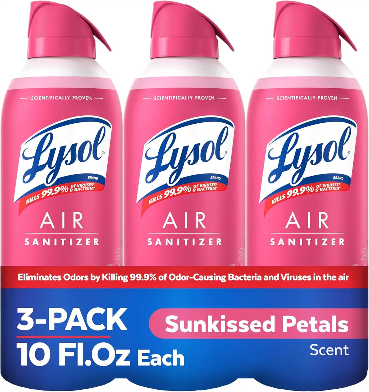 Lysol Air Sanitizer Spray with Bacterial Odor Eliminator for Home & Office, Sanitizing Air Spray, Air Freshener Alternative, Sunkissed Petals Scent, 10 oz (Pack of 3)