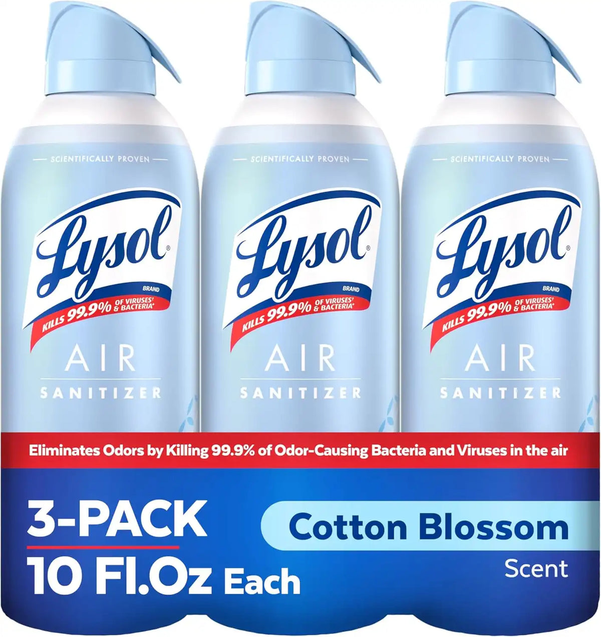 Lysol Air Sanitizer with Bacterial Odor Eliminator for Home & Office, Air Freshener Alternative, Cotton Blossom Scent, 10 oz (Pack of 3)