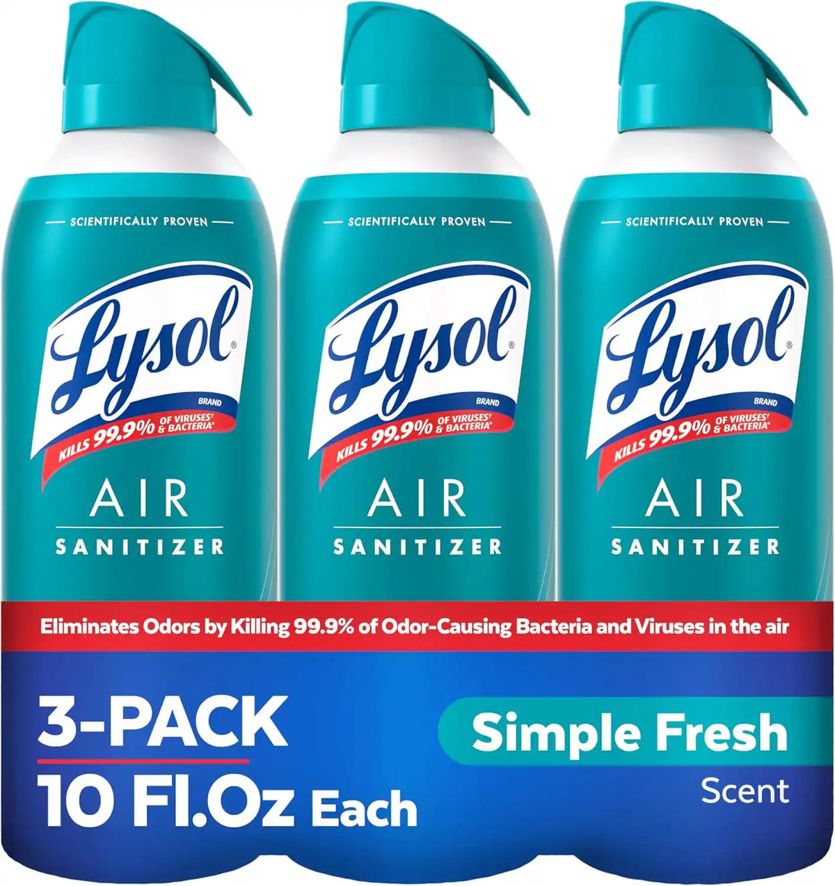 Lysol Air Sanitizer with Bacterial Odor Eliminator for Home & Office, Air Freshener Alternative, Simple Fresh Scent, 10 oz (Pack of 3)