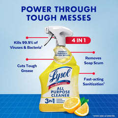 Lysol All Purpose Cleaner Spray, Multi-Purpose Disinfecting Spray, Kitchen & Bathroom Cleaner, Lemon Breeze Scent, 32 Fl Oz